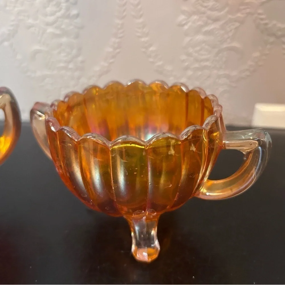Vintage marigold iridescent Carnival Glass Imperial Pillar and flute design